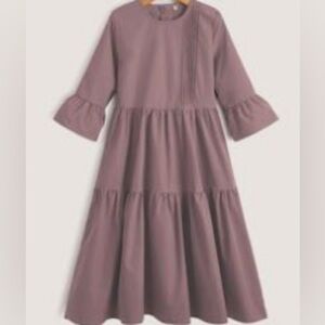 GIRLS DUSTY ROSE TIERED FLOUNCE SLEEVE FOLD PLEATED RUFFLE HEM DRESS SIZE 10/12